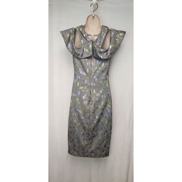 Rachel Roy Jolie Grey Metallic Floral Plaid Crossover Neckline Dress Size S NWOT - Picture 4 of 8